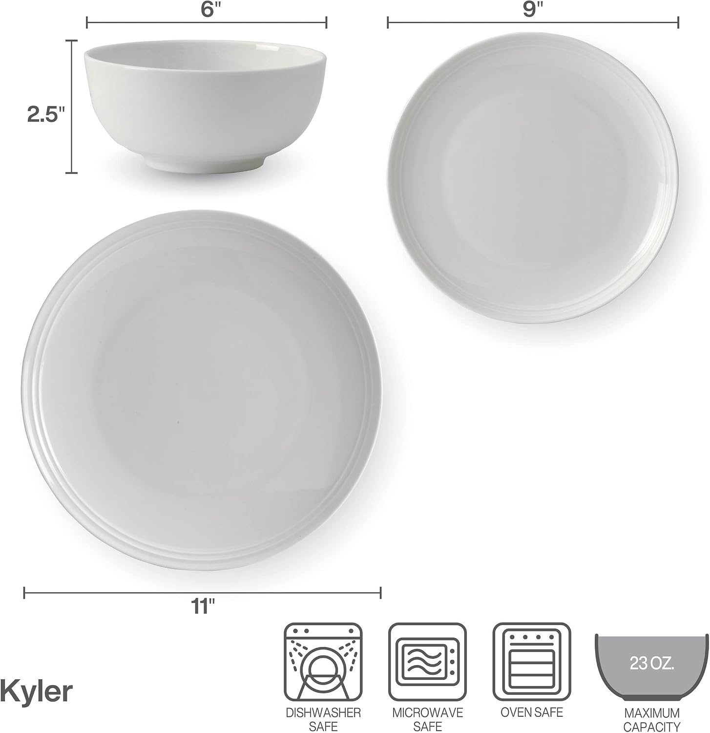Mikasa Miles Bone China Lightweight Chip Resistant 12 Piece Dinnerware Set, Service for 4, White(Kyler) - view 2