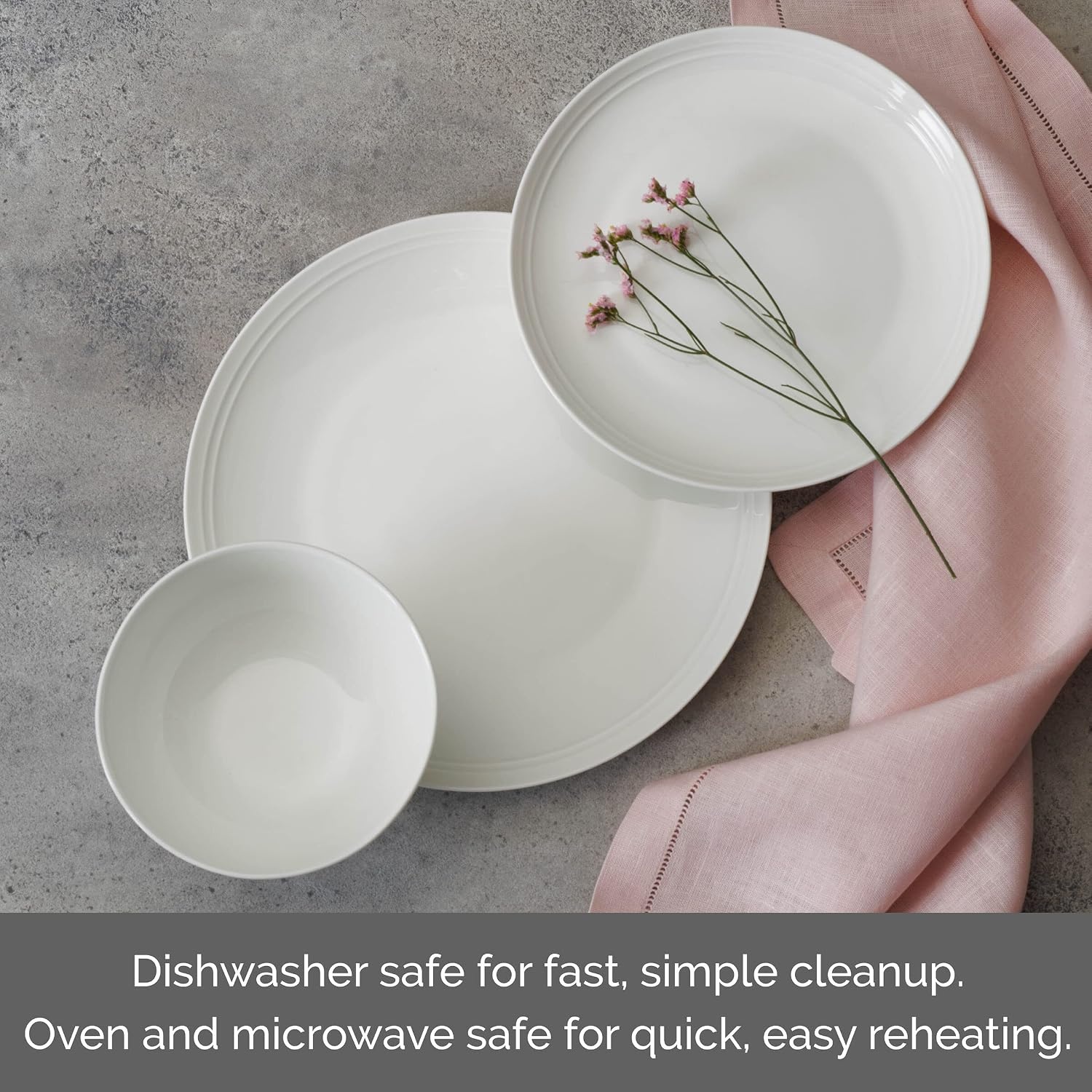 Mikasa Miles Bone China Lightweight Chip Resistant 12 Piece Dinnerware Set, Service for 4, White(Kyler) - view 3