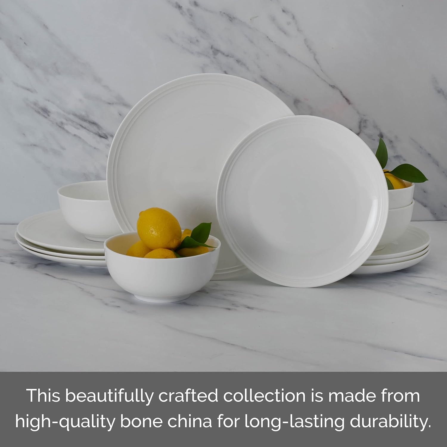 Mikasa Miles Bone China Lightweight Chip Resistant 12 Piece Dinnerware Set, Service for 4, White(Kyler) - view 4