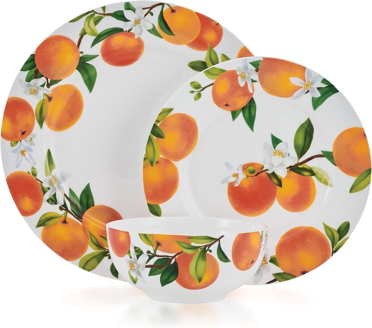 Mikasa Quinn Lightweight Bone China 12 Piece Dinnerware Plate Bowl Set, Service for 4(Mandarin)