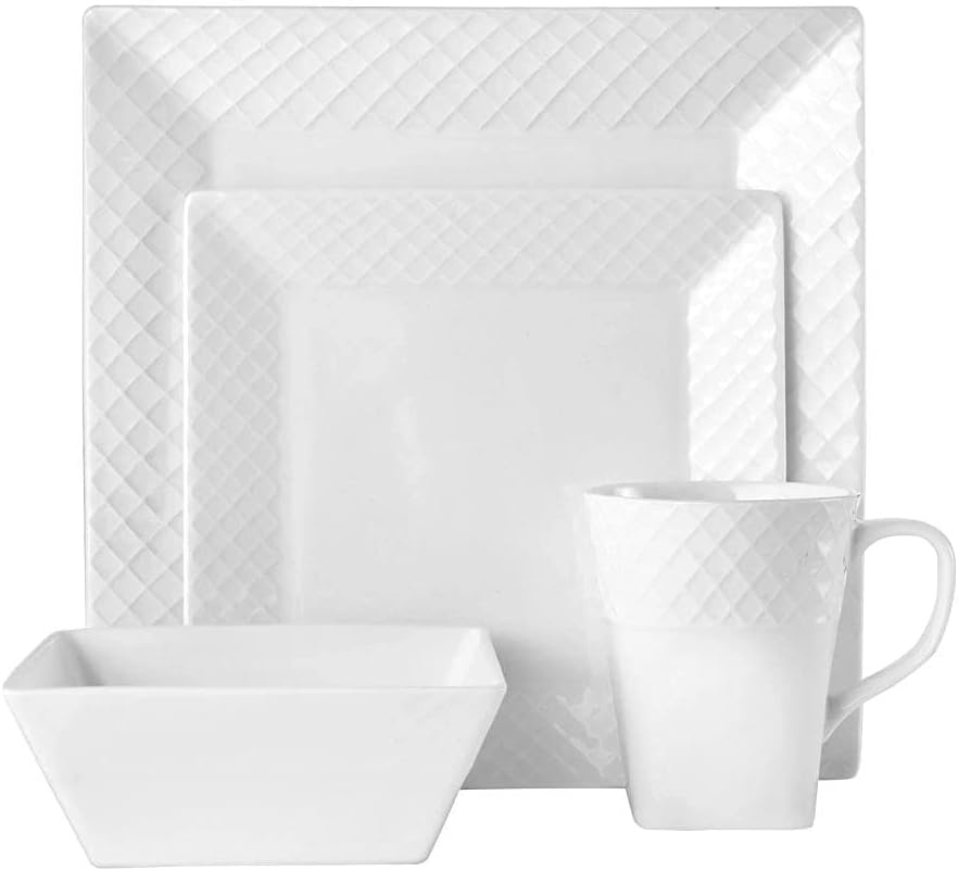 Trellis White Square 16 Piece Dinnerware Set, Service For 4(Trellis)
