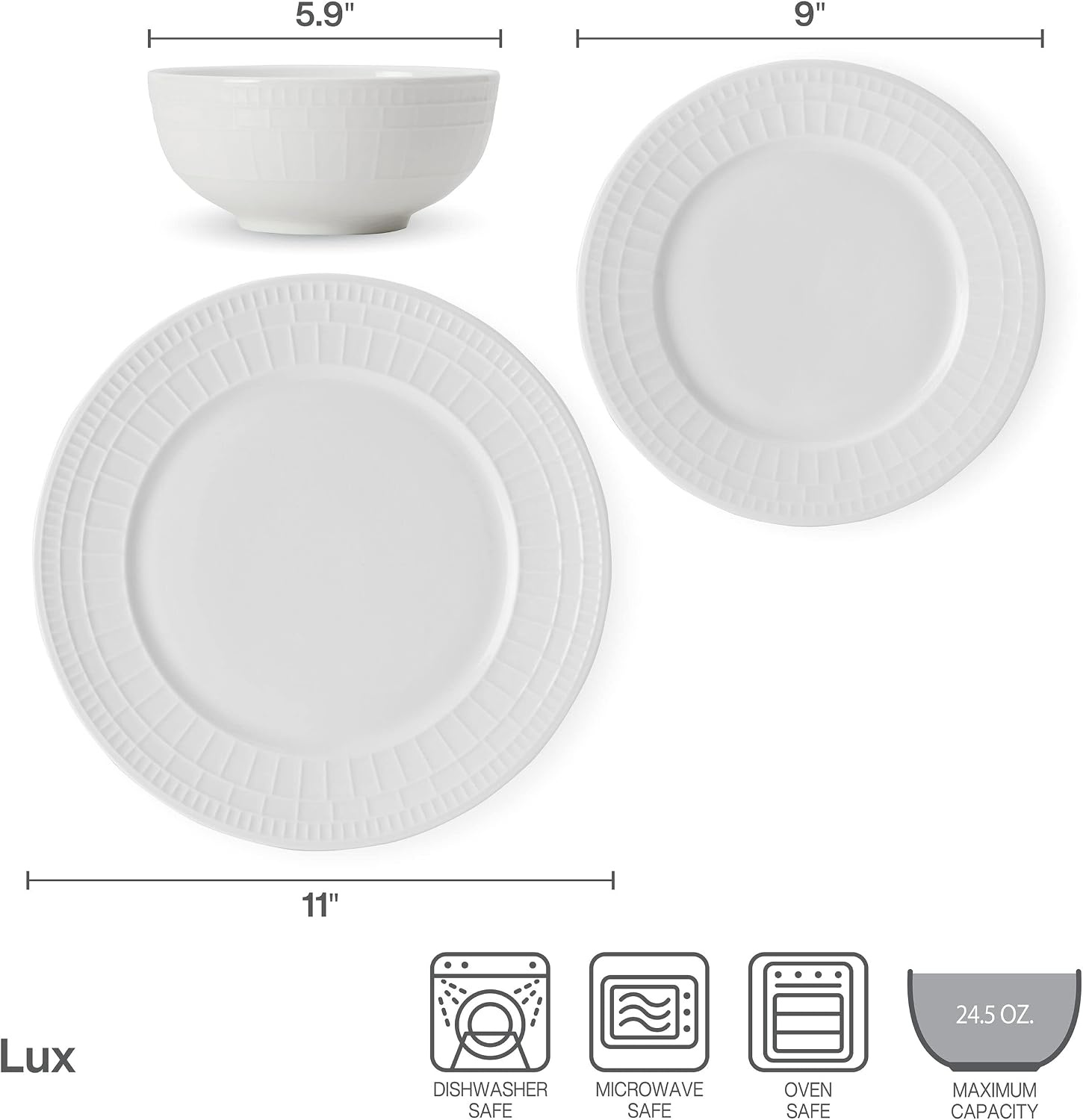 Mikasa Lux Bone China Lightweight Chip Resistant 12 Piece Dinnerware Set, Service for 4,White