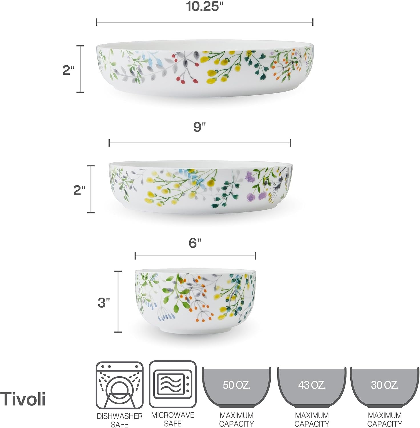 Mikasa Delray Bone China Lightweight Chip Resistant 9 Piece Dinnerware Bowl Set, Service for 3, White(Multicolor)