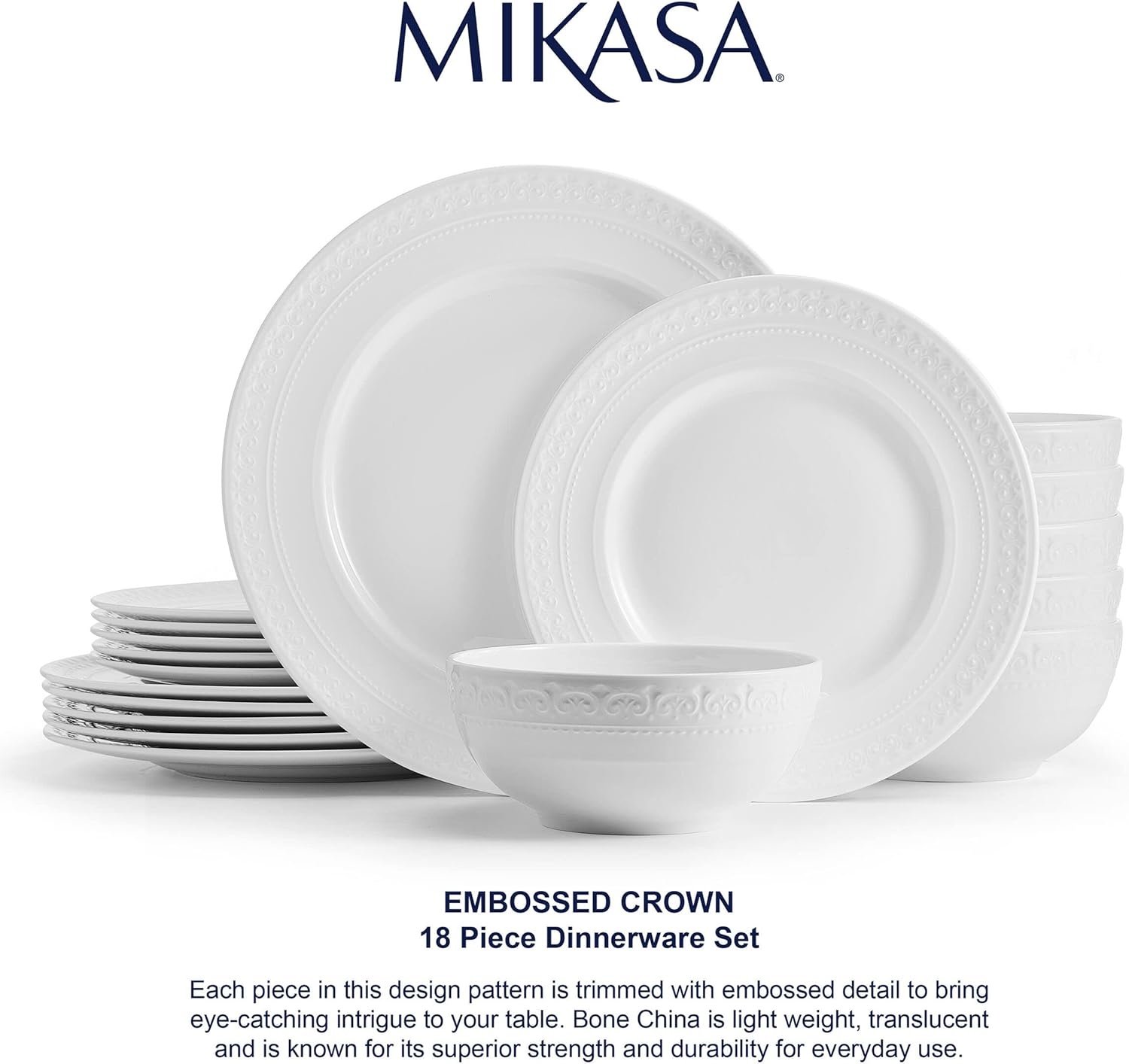 Mikasa Crown White Chip Resistant 18 Piece Dinnerware Set, Service for 6 - view 4