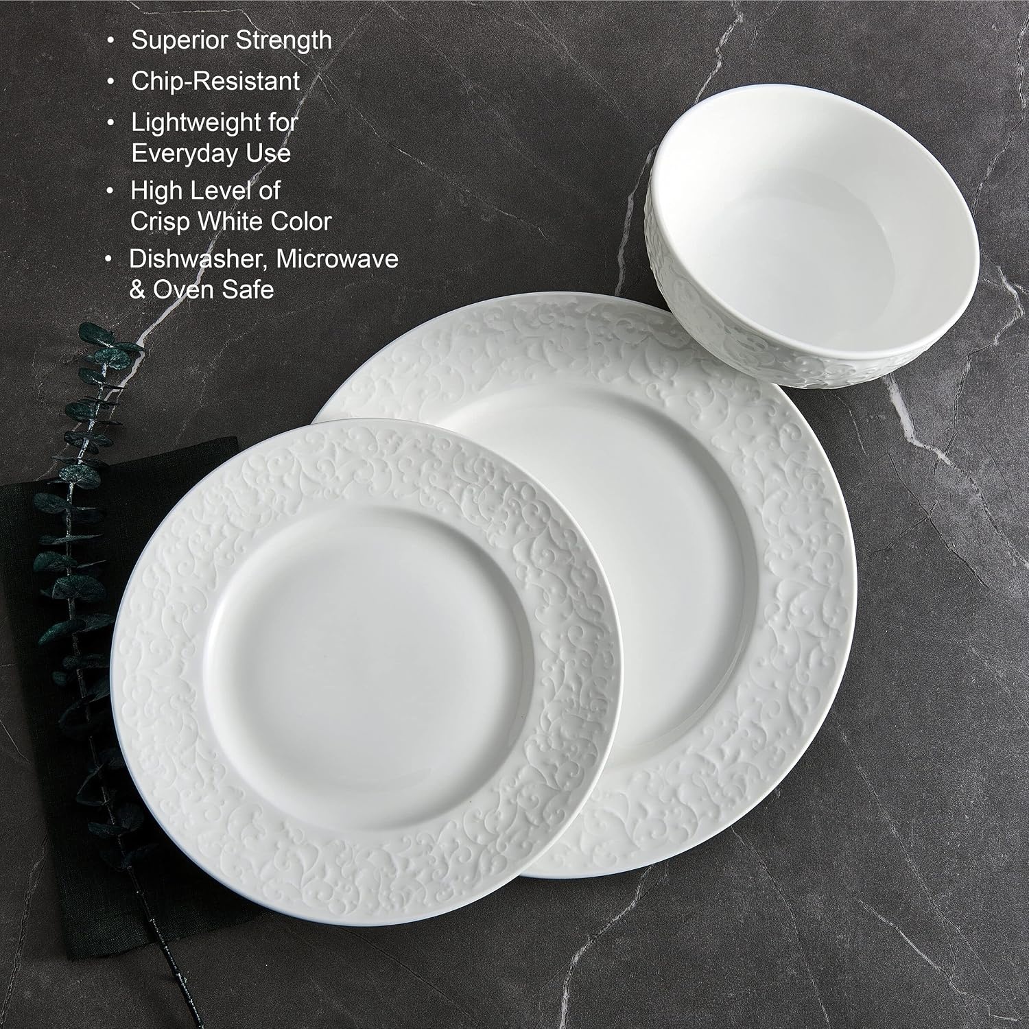 Mikasa Crown White Chip Resistant 18 Piece Dinnerware Set, Service for 6 - view 5