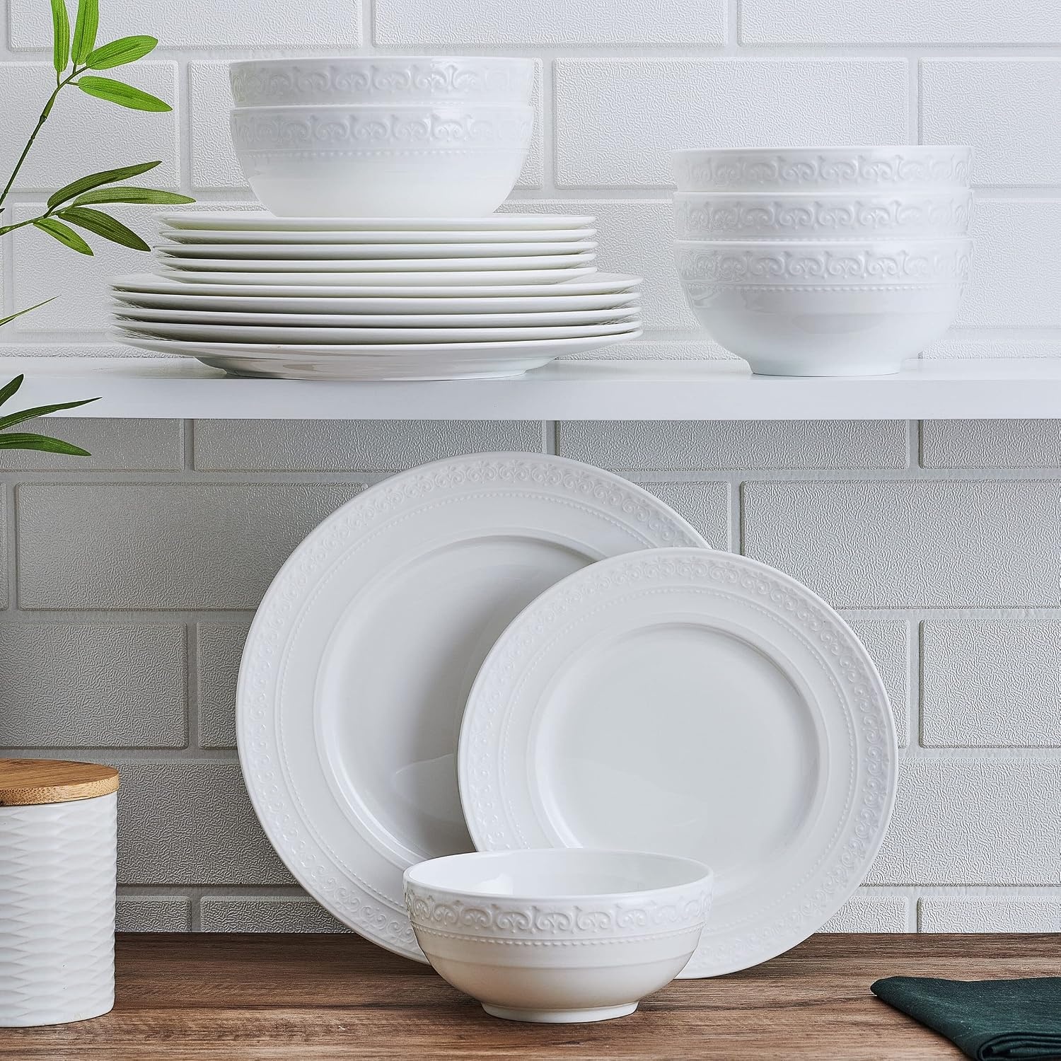 Mikasa Crown White Chip Resistant 18 Piece Dinnerware Set, Service for 6 - view 6