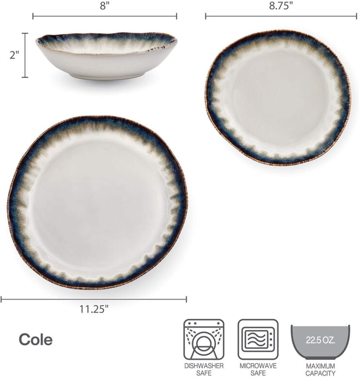Mikasa Cole Organic Shaped 12 Piece Dinnerware Set, Service for 4