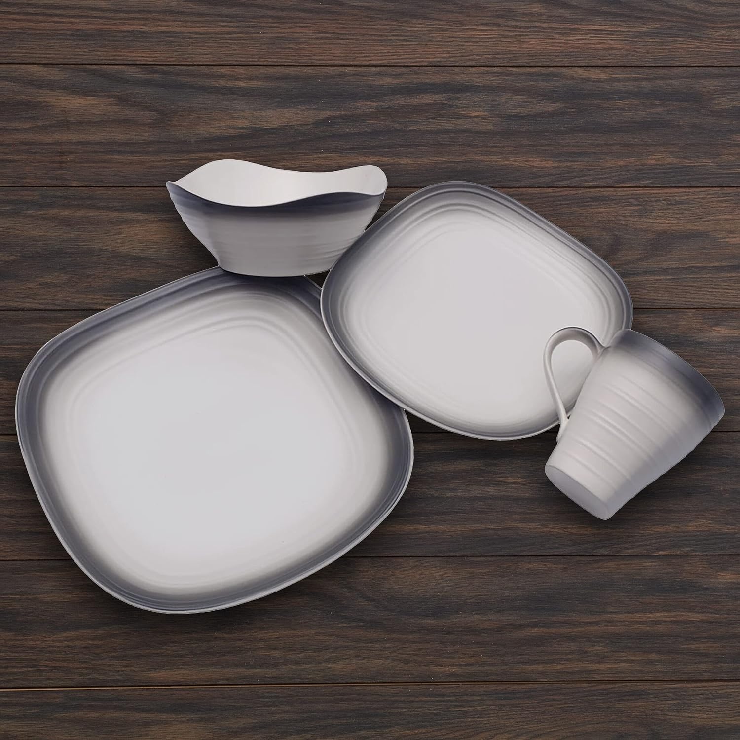 Mikasa Swirl Square Ombre Graphite 16 Piece Dinnerware Set, Service for 4(Ombre Graphite)