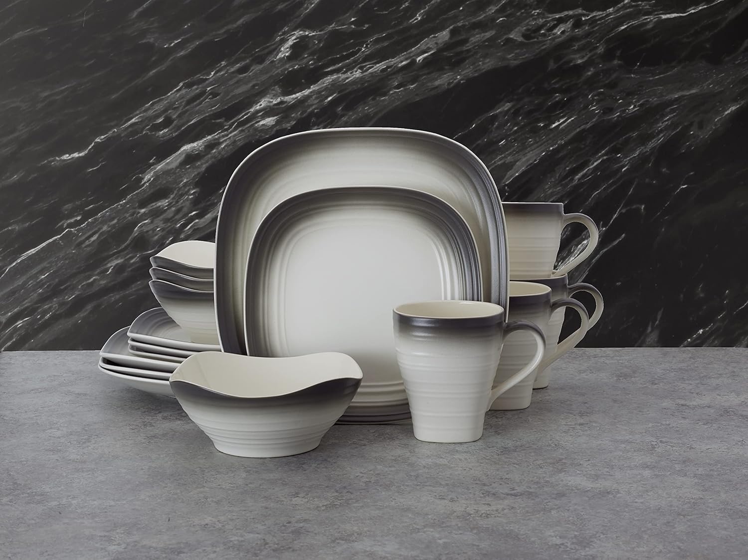 Mikasa Swirl Square Ombre Graphite 16 Piece Dinnerware Set, Service for 4(Ombre Graphite) - view 2
