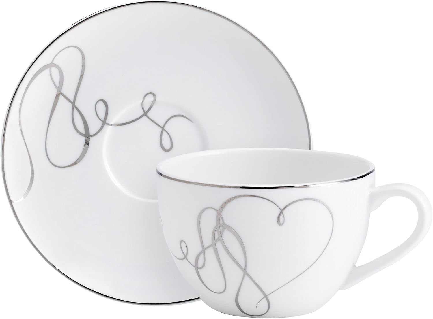Mikasa Love Story Platinum Banded Dinner Plates, Set of 4(Teacup and Saucer Set)
