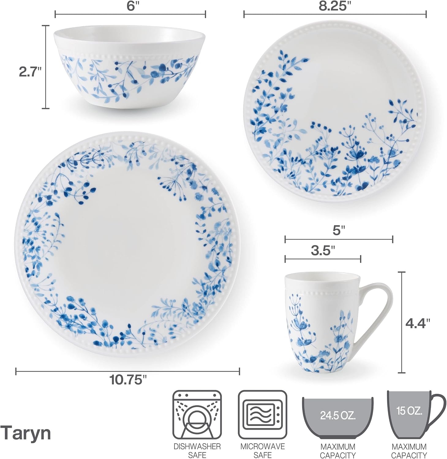 Mikasa Taryn Bone China Lightweight Chip Resistant 16 Piece Dinnerware Set, Service For 4 - view 3