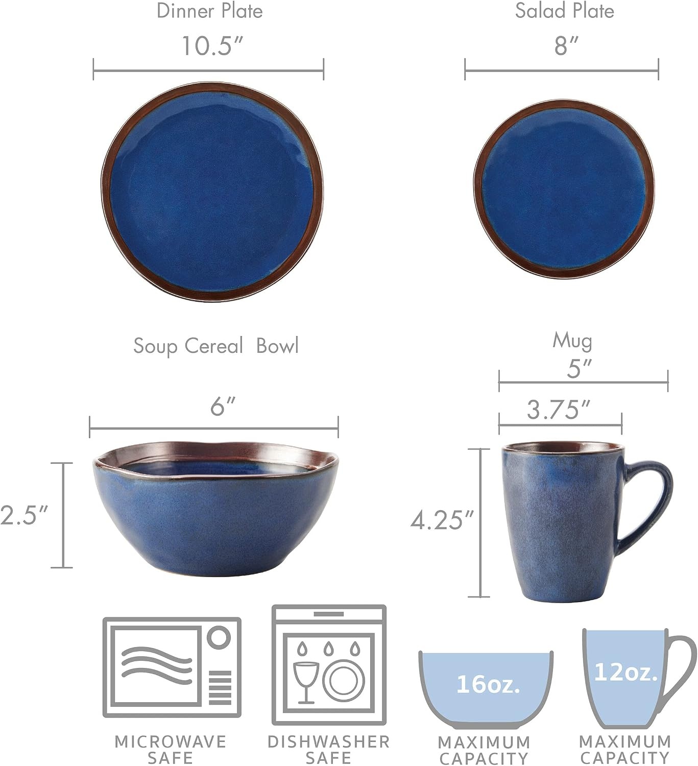Mikasa Talia Blue 16-Piece Dinnerware Set (Service for 4) – Bold Stoneware with Reactive Glaze & Metallic Rose Gold Accents, Microwave & Dishwasher Safe – Minimalist Dinnerware Set for Everyday Use - view 3