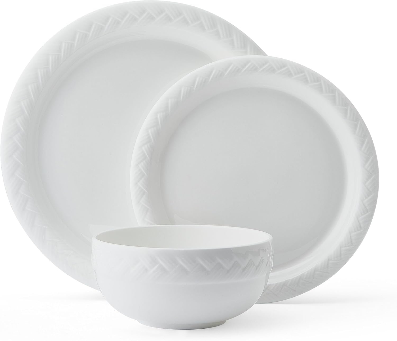 Mikasa Miles Bone China Lightweight Chip Resistant 12 Piece Dinnerware Set, Service for 4, White(Shay)