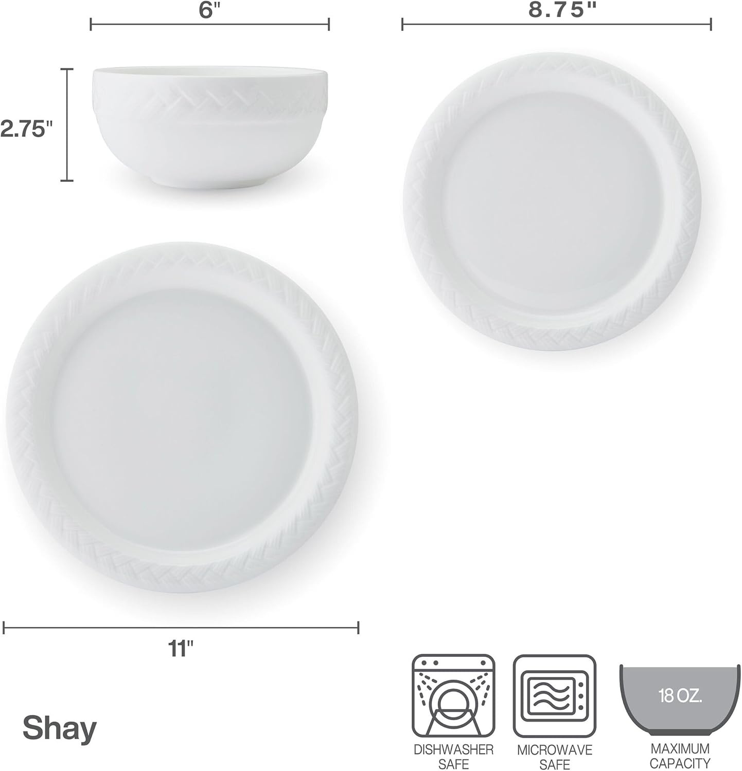 Mikasa Miles Bone China Lightweight Chip Resistant 12 Piece Dinnerware Set, Service for 4, White(Shay) - view 3