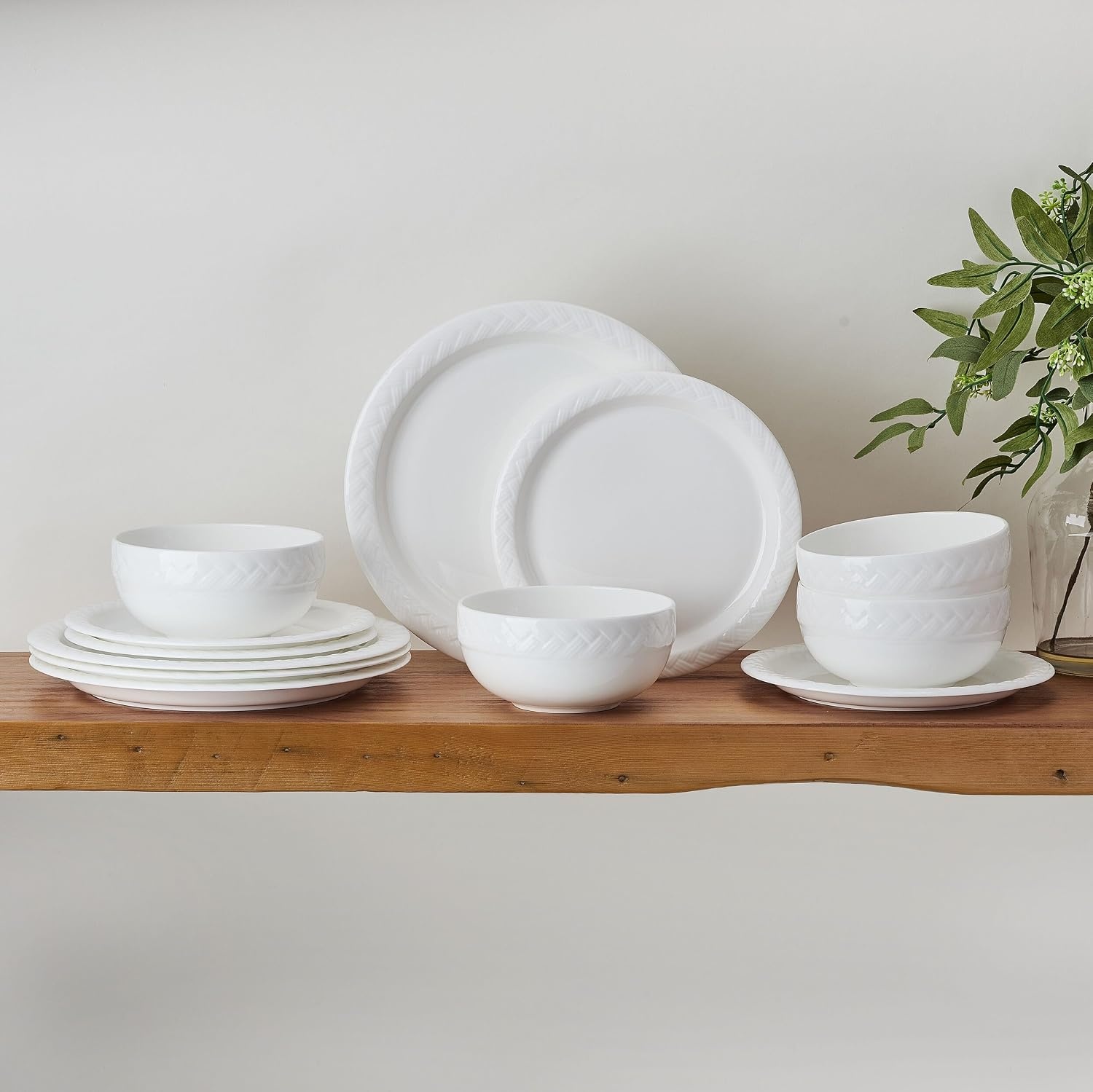 Mikasa Miles Bone China Lightweight Chip Resistant 12 Piece Dinnerware Set, Service for 4, White(Shay) - view 5