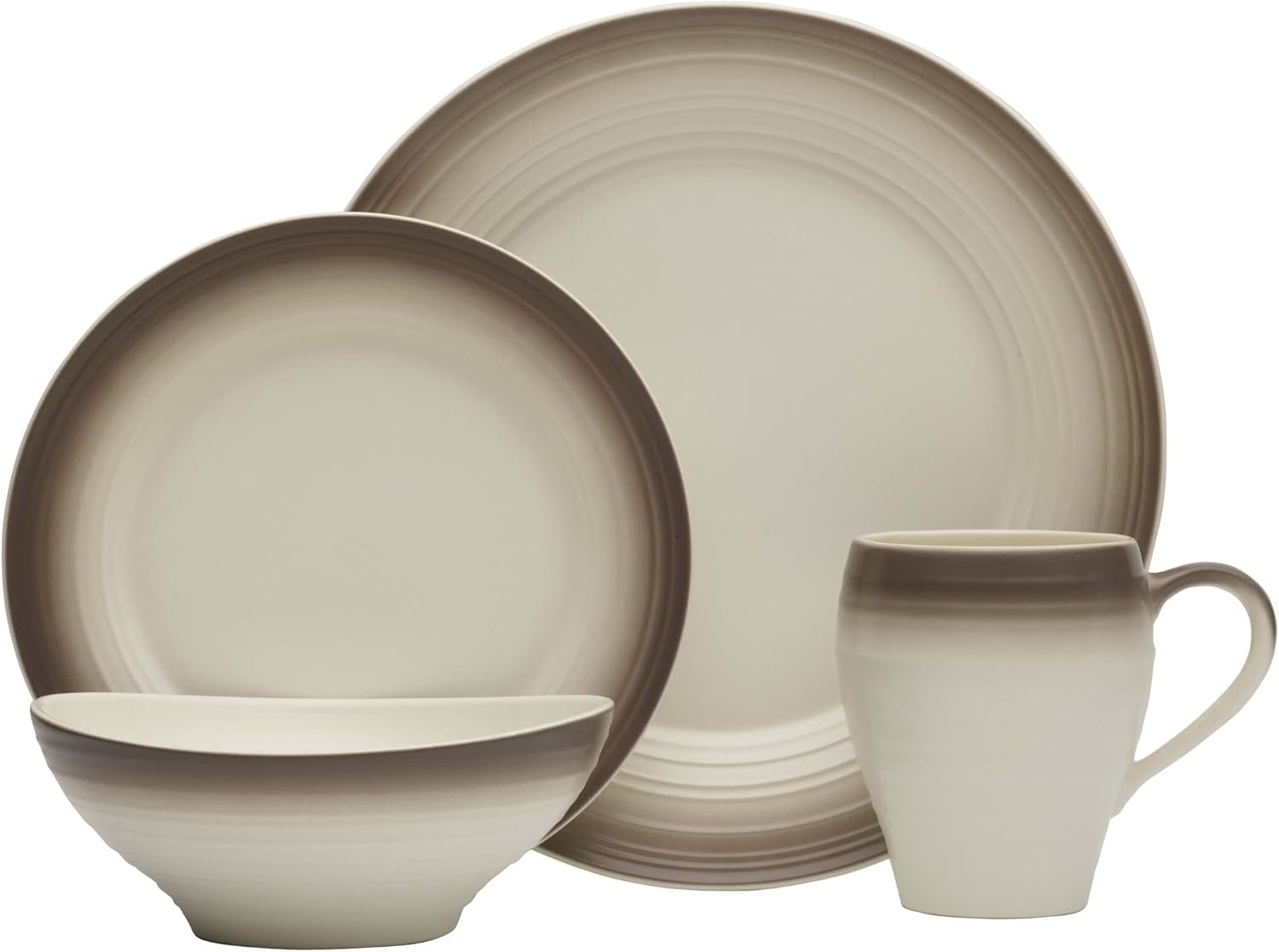 Mikasa Swirl Ombre Grey 16 Piece Dinnerware Set, Service for 4(Ombre Mocha)