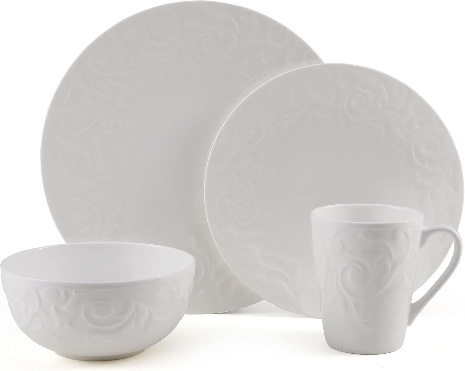 Mikasa Sadie Bone China Lightweight Chip Resistant 16-Piece Dinnerware Set, Service For 4, White