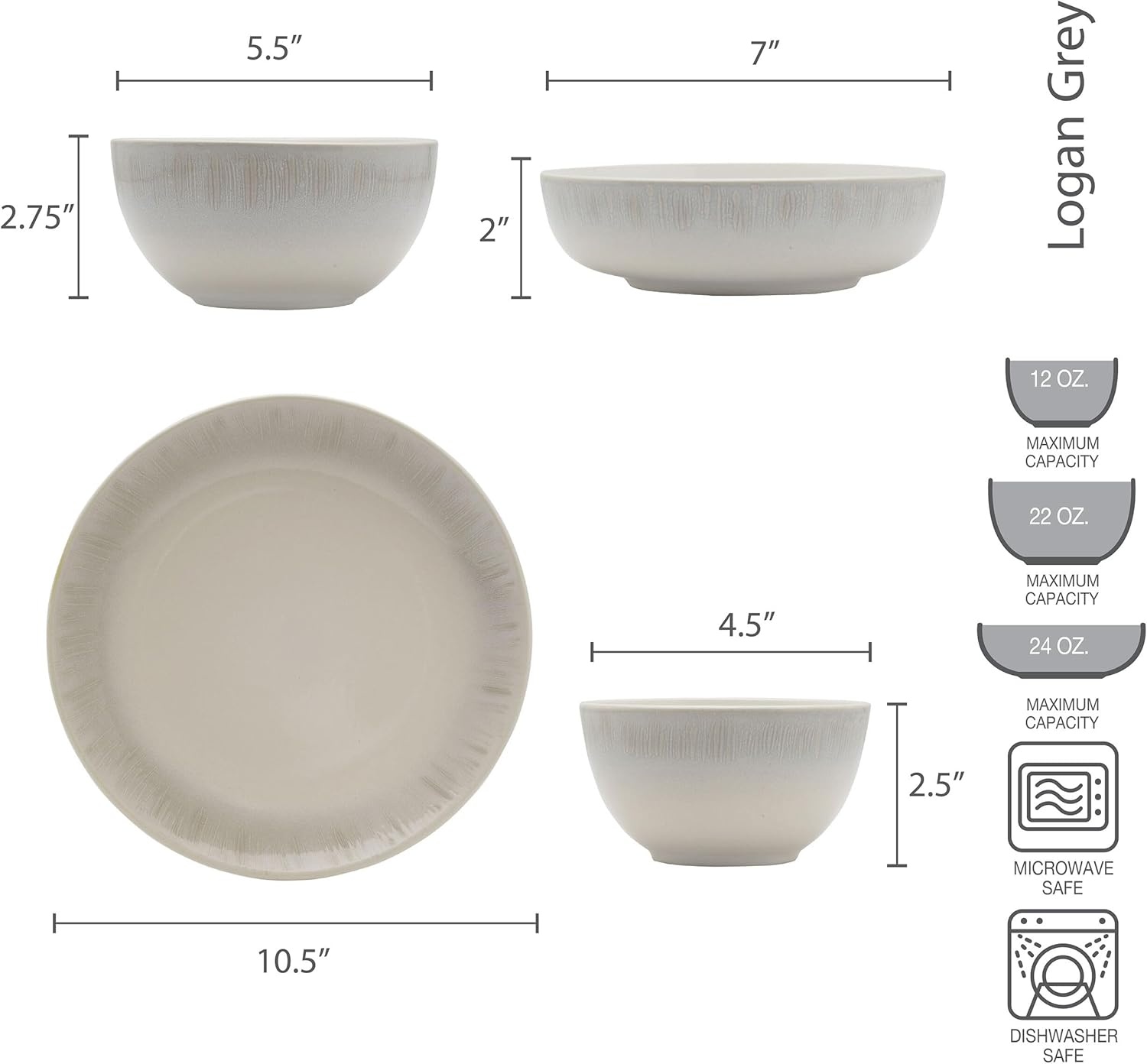 Mikasa Logan Grey 32 Piece Dinnerware Set, Service for 8(Gray) - view 2