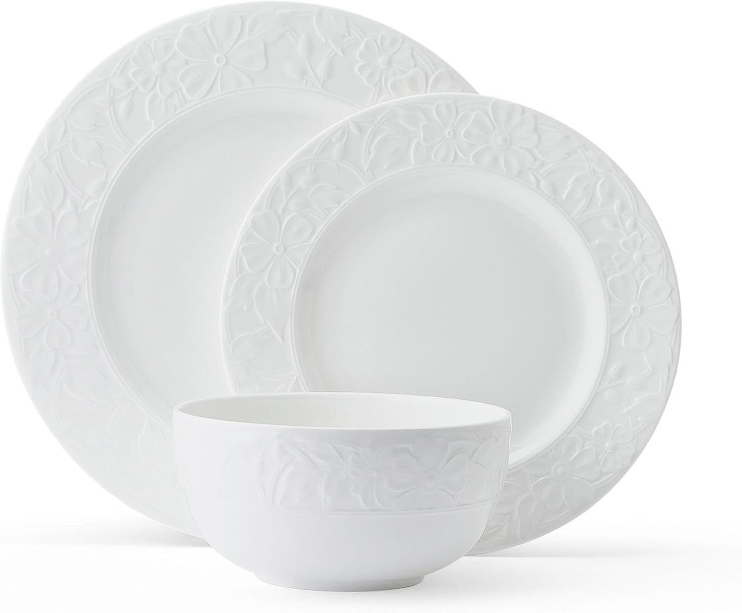 Mikasa Miles Bone China Lightweight Chip Resistant 12 Piece Dinnerware Set, Service for 4, White(Claire)