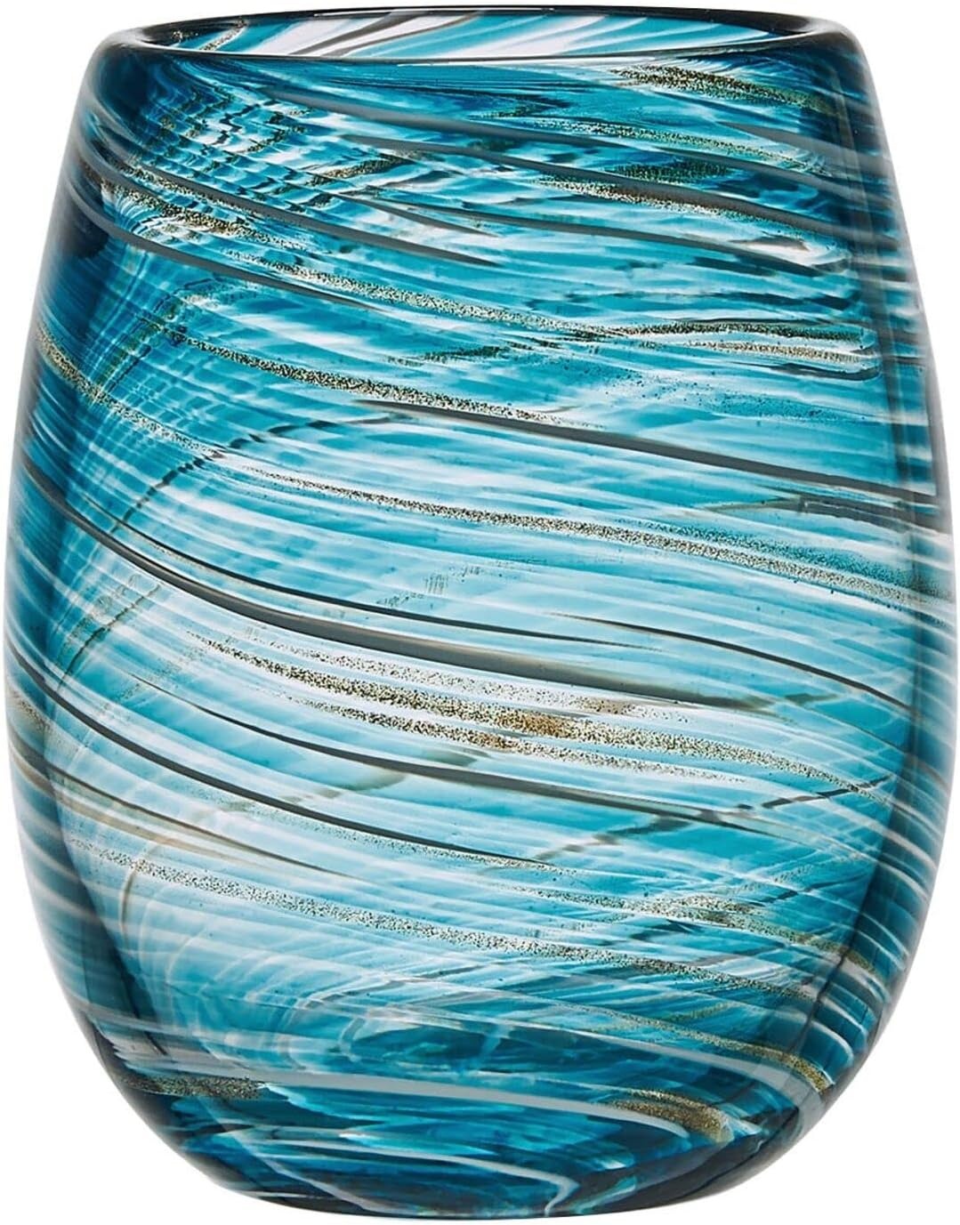 Mikasa Color Swirl Stemless Wine Glass, 4 Count (Pack of 1), Blue(16 Ounces)