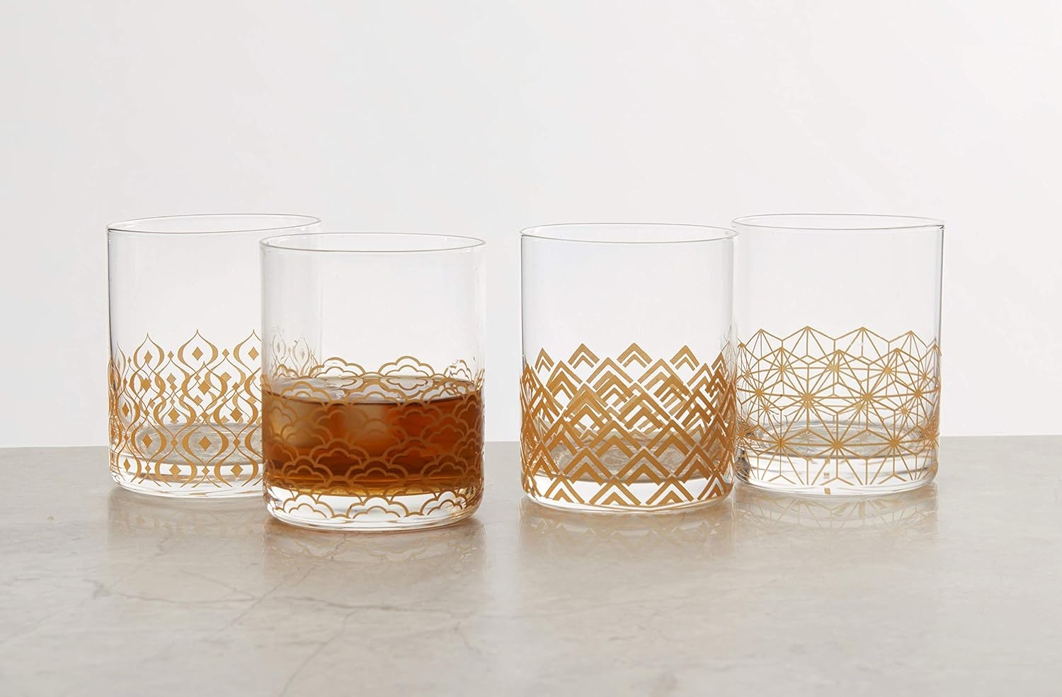 Mikasa Art Deco Set of 4 Double Old Fashioned Whiskey Glasses,13-Ounce, Gold(13 Ounces) - view 6