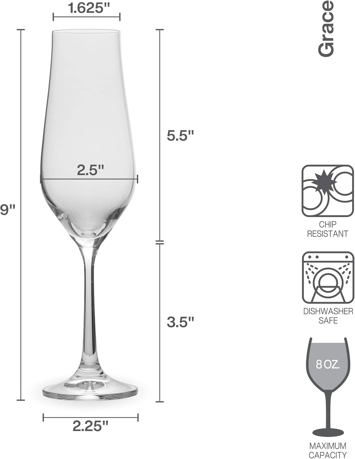 Mikasa Grace Set of 4 White Wine Glasses, 18-Ounce(Flute) - view 2