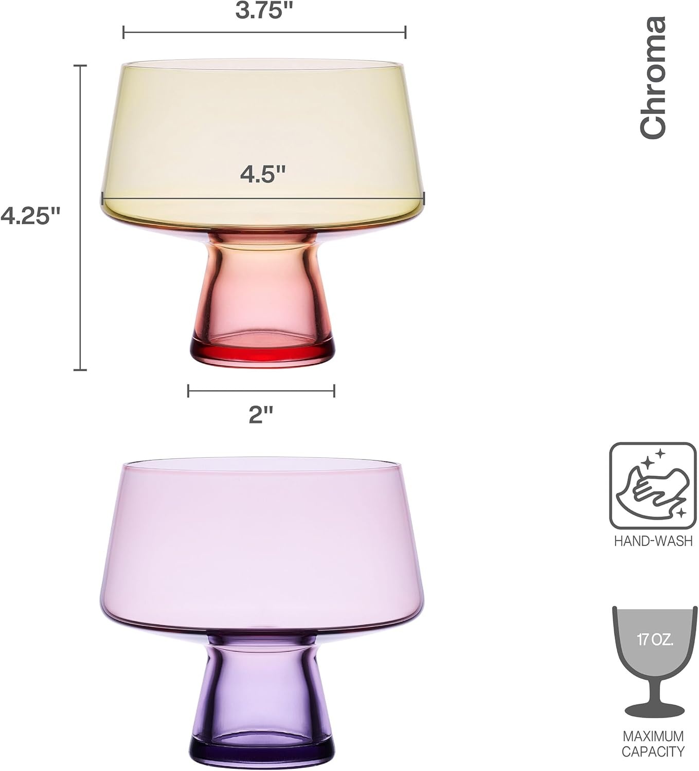Mikasa Chroma Set of 2 Martini Cocktail Cosmopolitan Stackable Bar Glasses, 17 Ounce(17 Ounces)