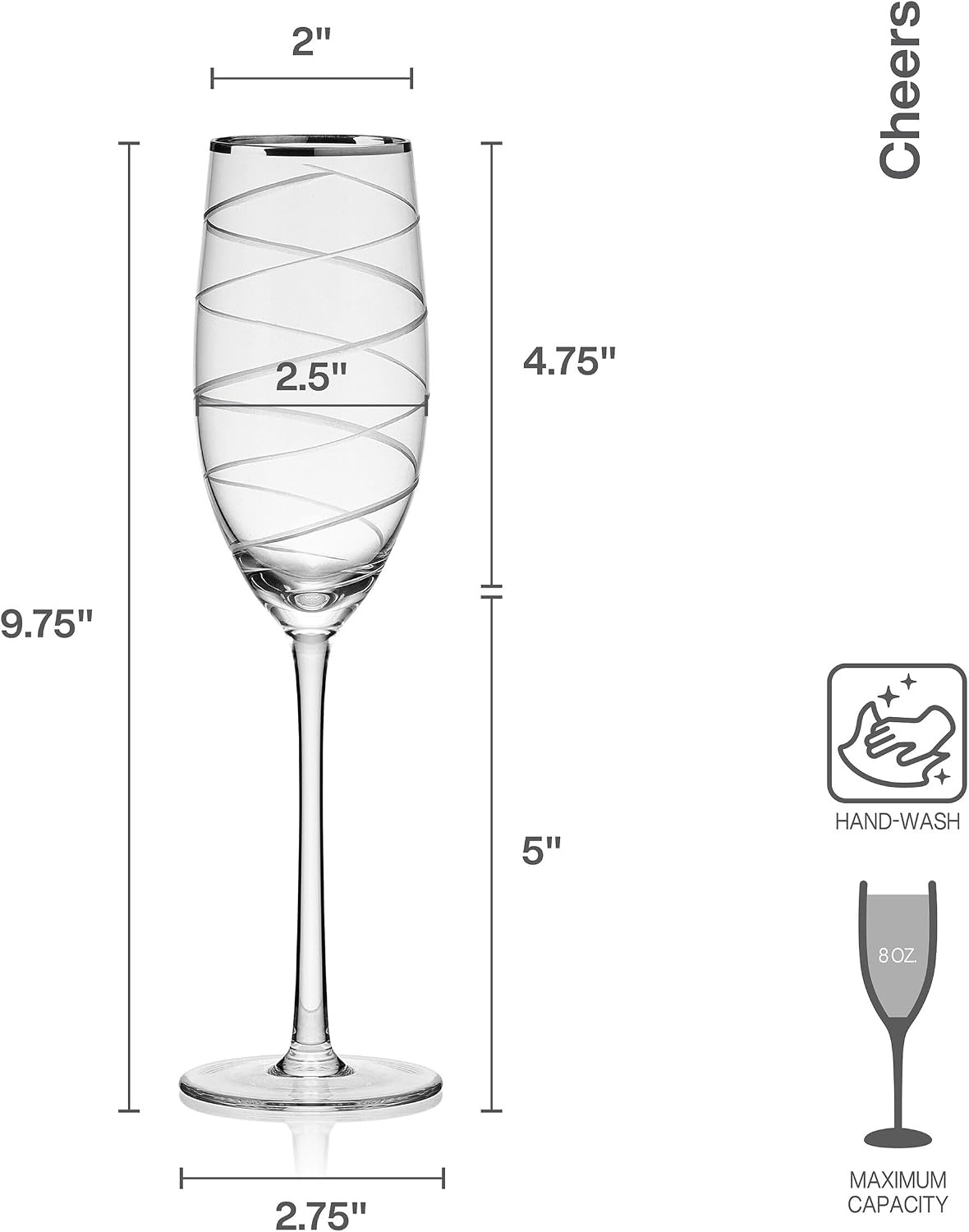 Mikasa Cheers Balloon Goblet Wine Glass, 24.5-Ounce, Set of 4, Transparent(Platinum Rim Champagne Flute)