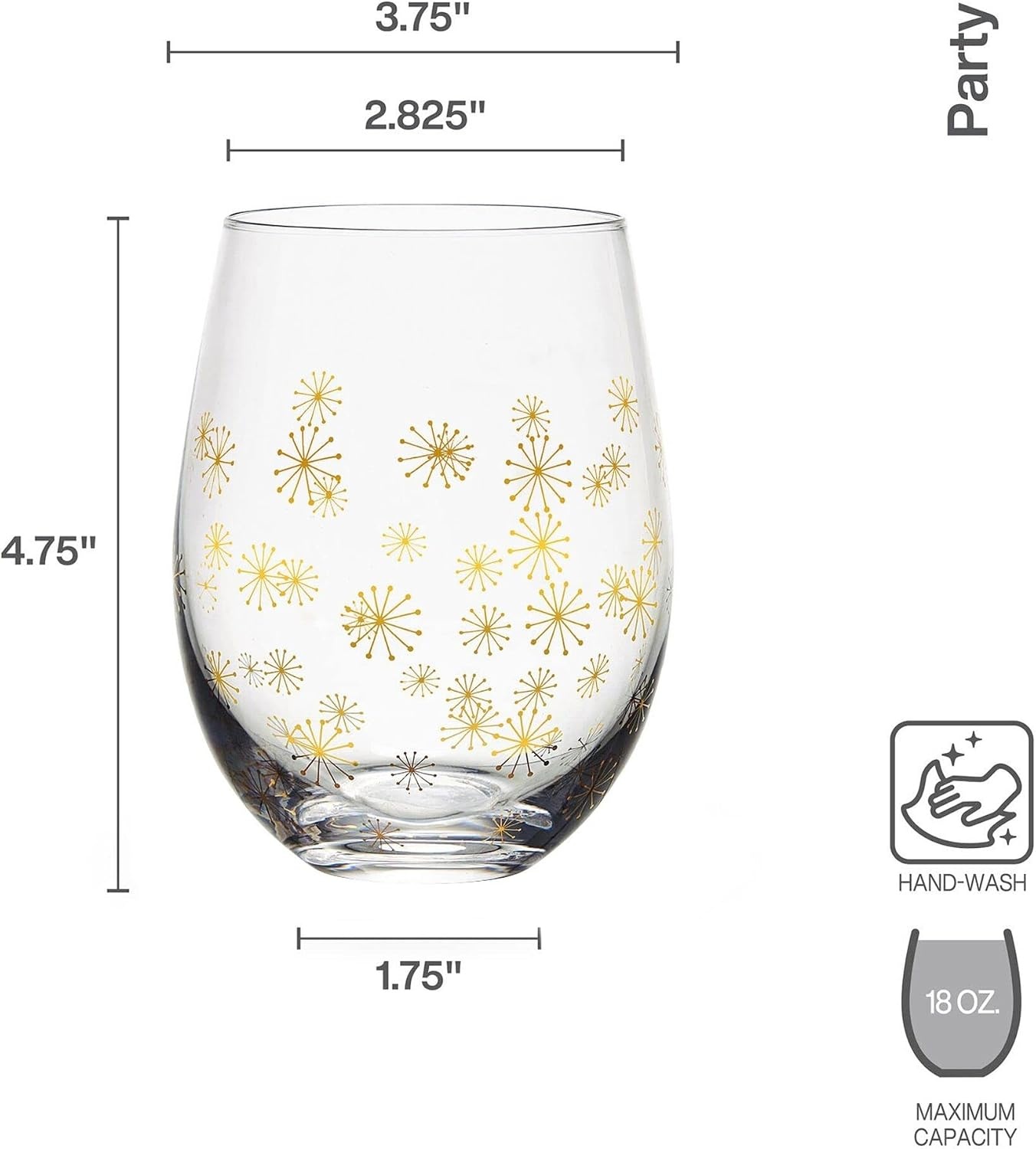 Mikasa Party Set of 4 Stemless Martini Glasses, 10 Ounce, Clear and Gold(Stemless)
