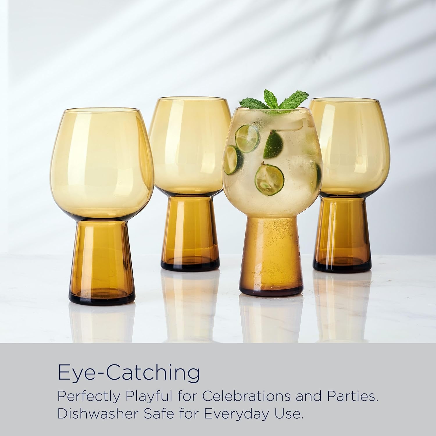 Mikasa Phoebe Goblet Beer Beverage Glass, Set of 4, Amber(Amber) - view 3
