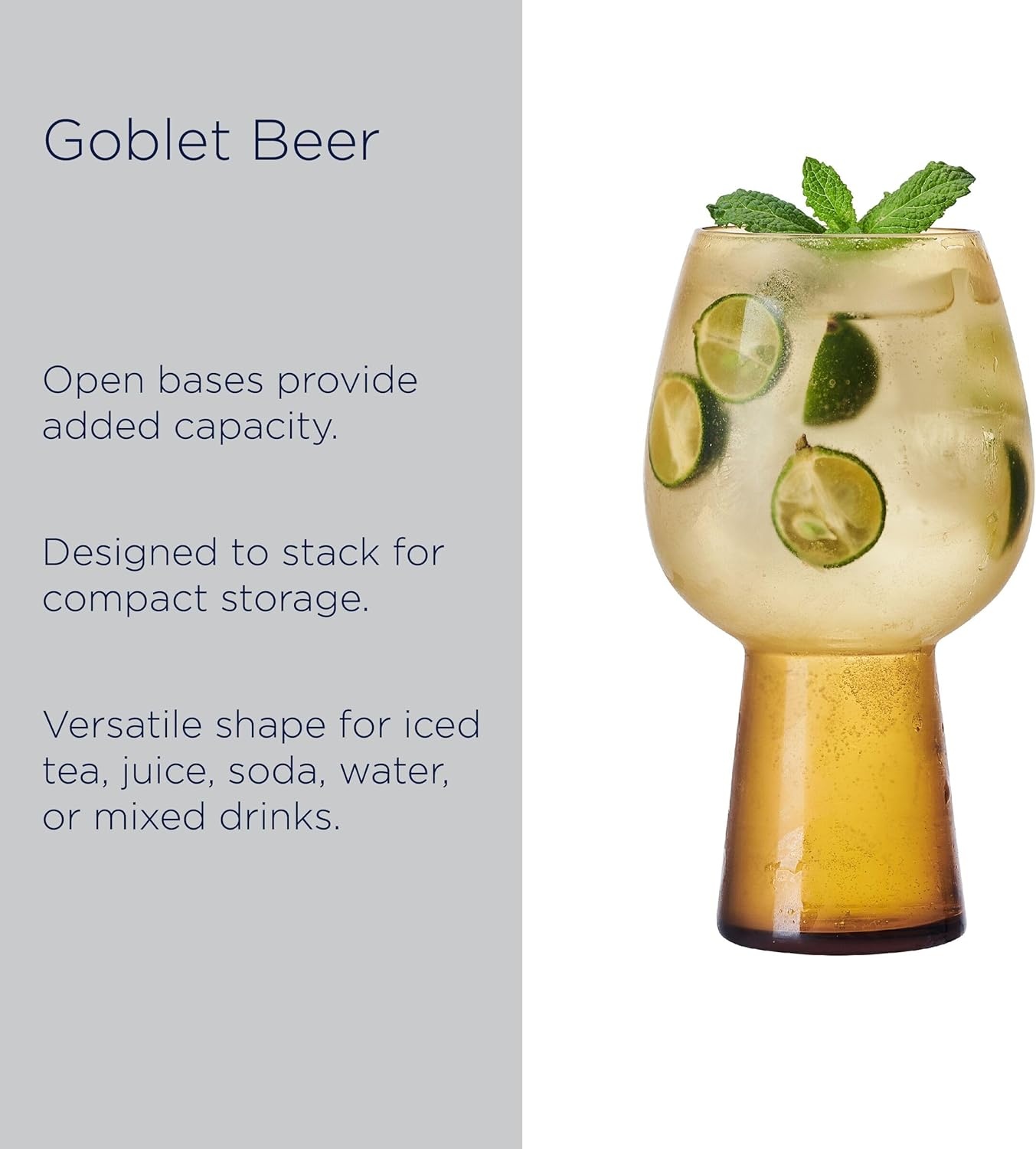 Mikasa Phoebe Goblet Beer Beverage Glass, Set of 4, Amber(Amber) - view 4