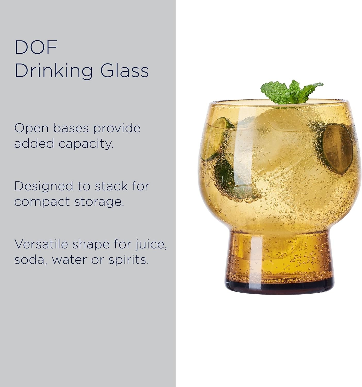 Mikasa Phoebe Double Old Fashioned Beverage, Set of 4, Blue(Amber) - view 4