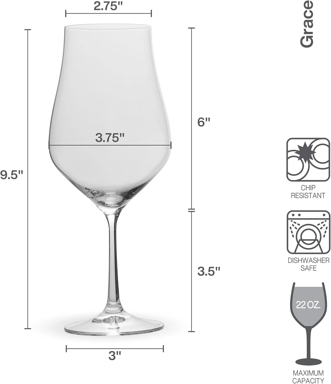 Mikasa Grace Set of 4 White Wine Glasses, 18-Ounce(Bordeaux) - view 2