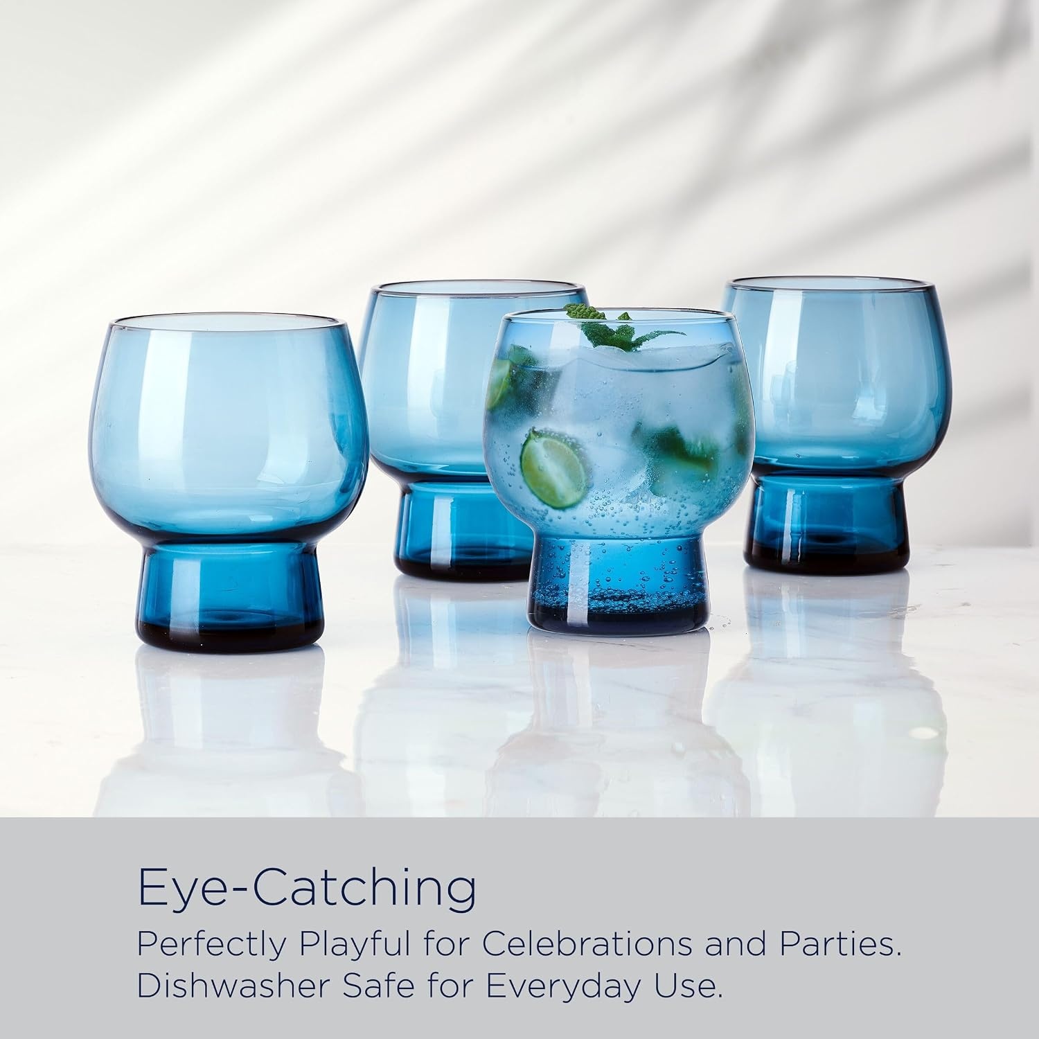 Mikasa Phoebe Double Old Fashioned Beverage, Set of 4, Blue(Blue) - view 3
