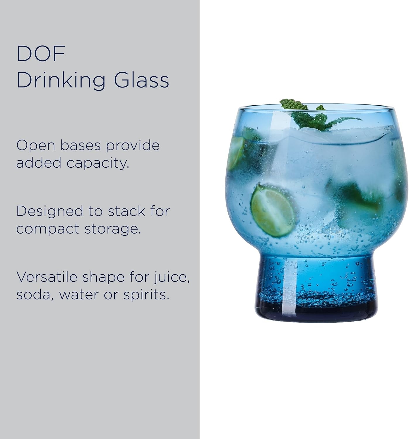 Mikasa Phoebe Double Old Fashioned Beverage, Set of 4, Blue(Blue) - view 4