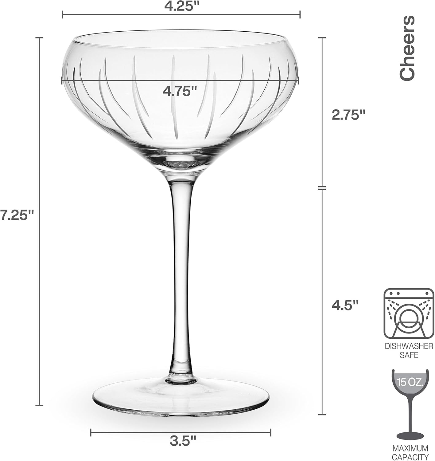 Mikasa Cheers Coupe Cocktail Champagne Glasses, 15 ounce, Set of 4, Clear