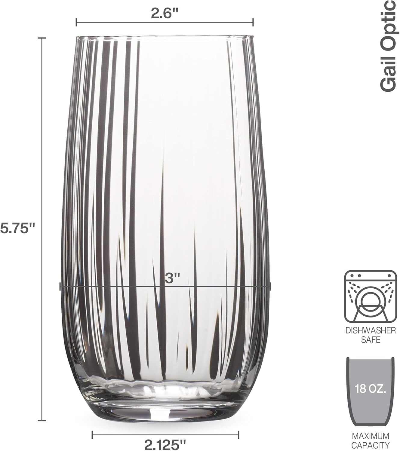 Mikasa Gail Optic Set of 4 Highball Tumbler Cups, 18-Ounce(18 Ounces) - view 2