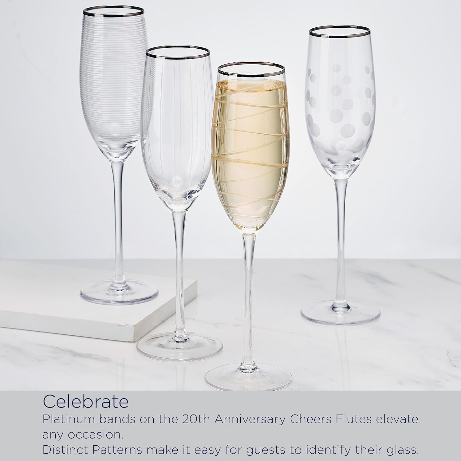 Mikasa Cheers Bordeaux Wine Glass, Set of 4, 24 Ounce, Clear(Platinum Rim Champagne Flute) - view 3