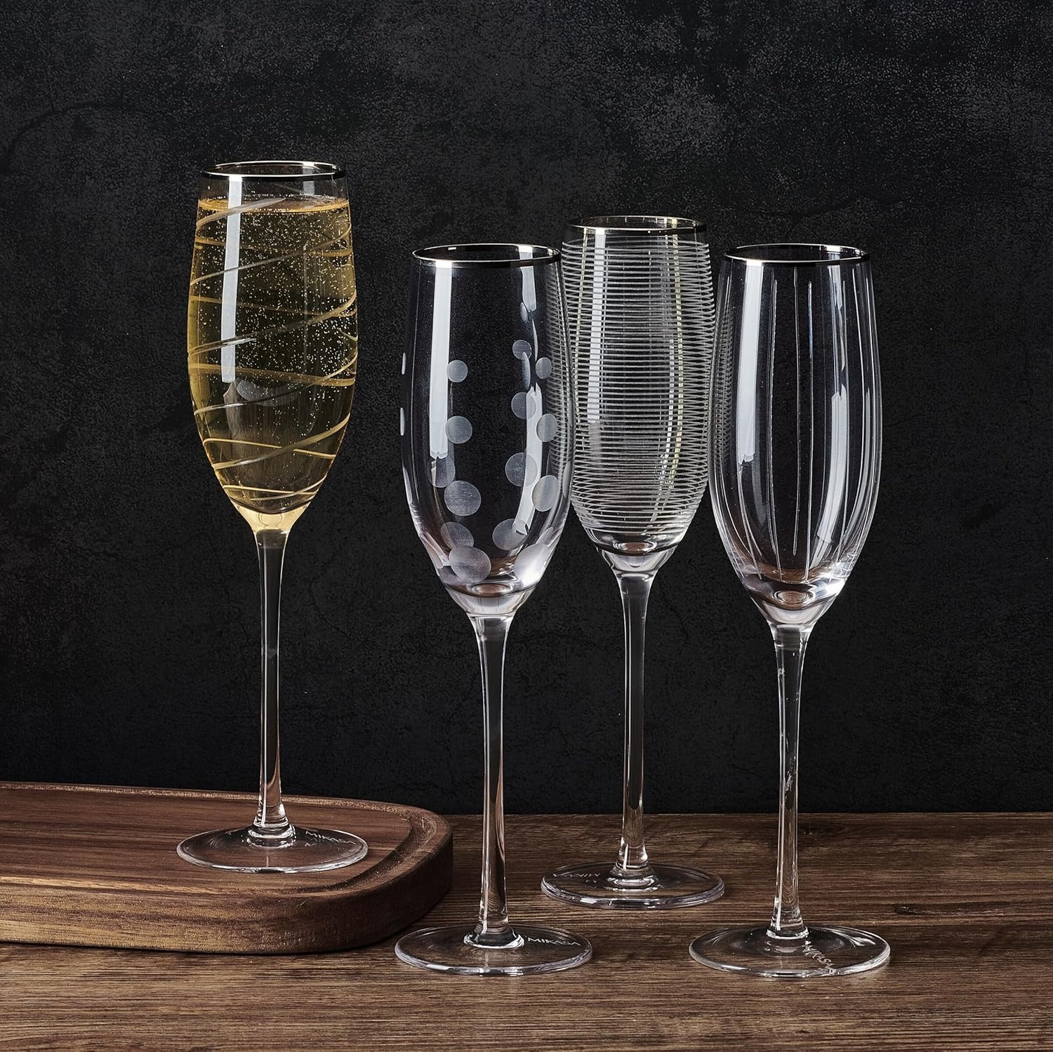 Mikasa Cheers Bordeaux Wine Glass, Set of 4, 24 Ounce, Clear(Platinum Rim Champagne Flute) - view 4