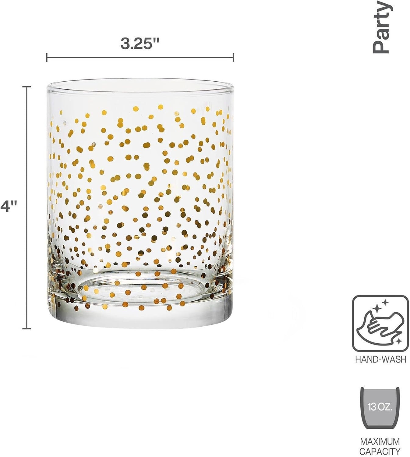 Mikasa Party Set of 4 Stemless Martini Glasses, 10 Ounce, Clear and Gold(Double Old Fashioned)