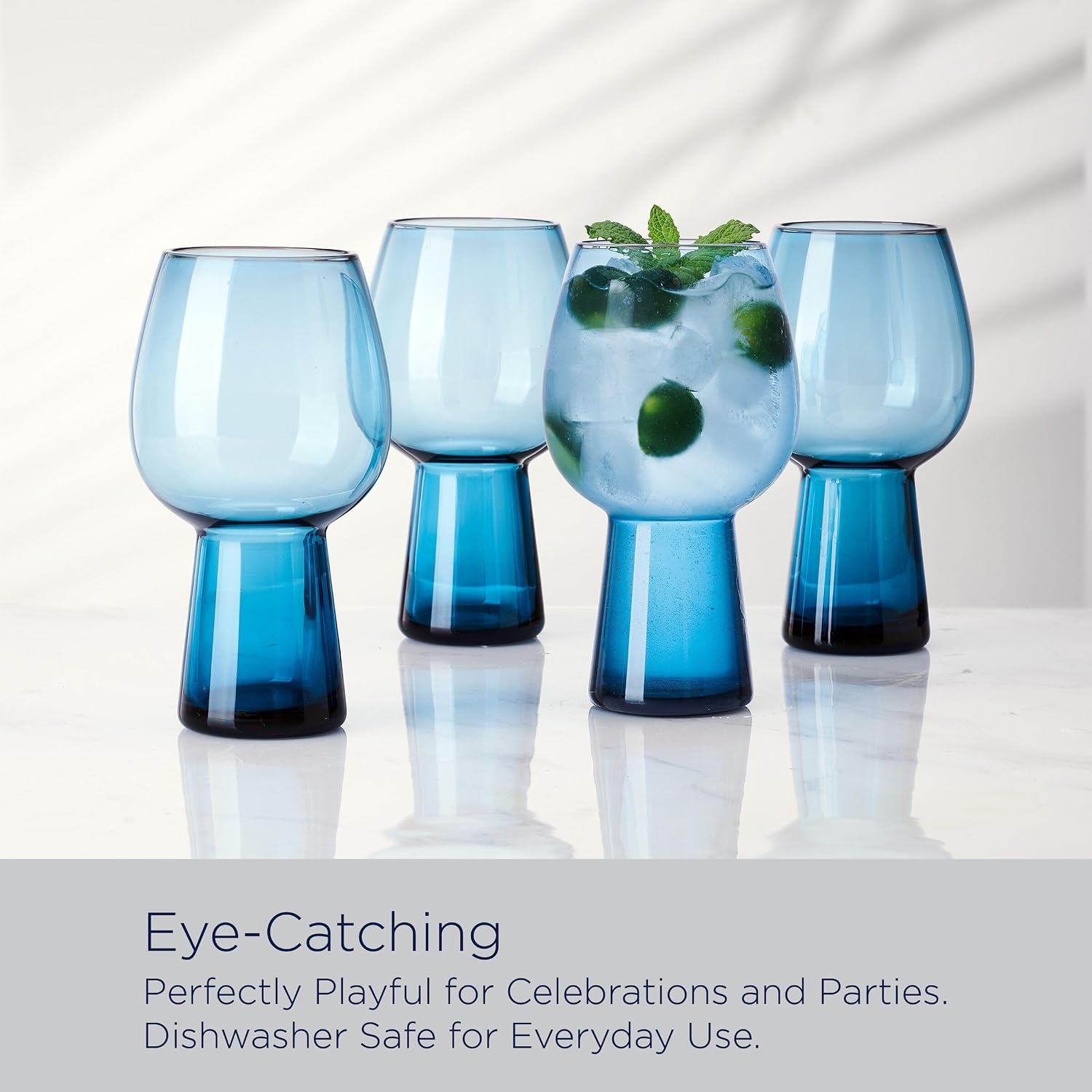 Mikasa Phoebe Goblet Beer Beverage Glass, Set of 4, Blue(Blue) - view 3