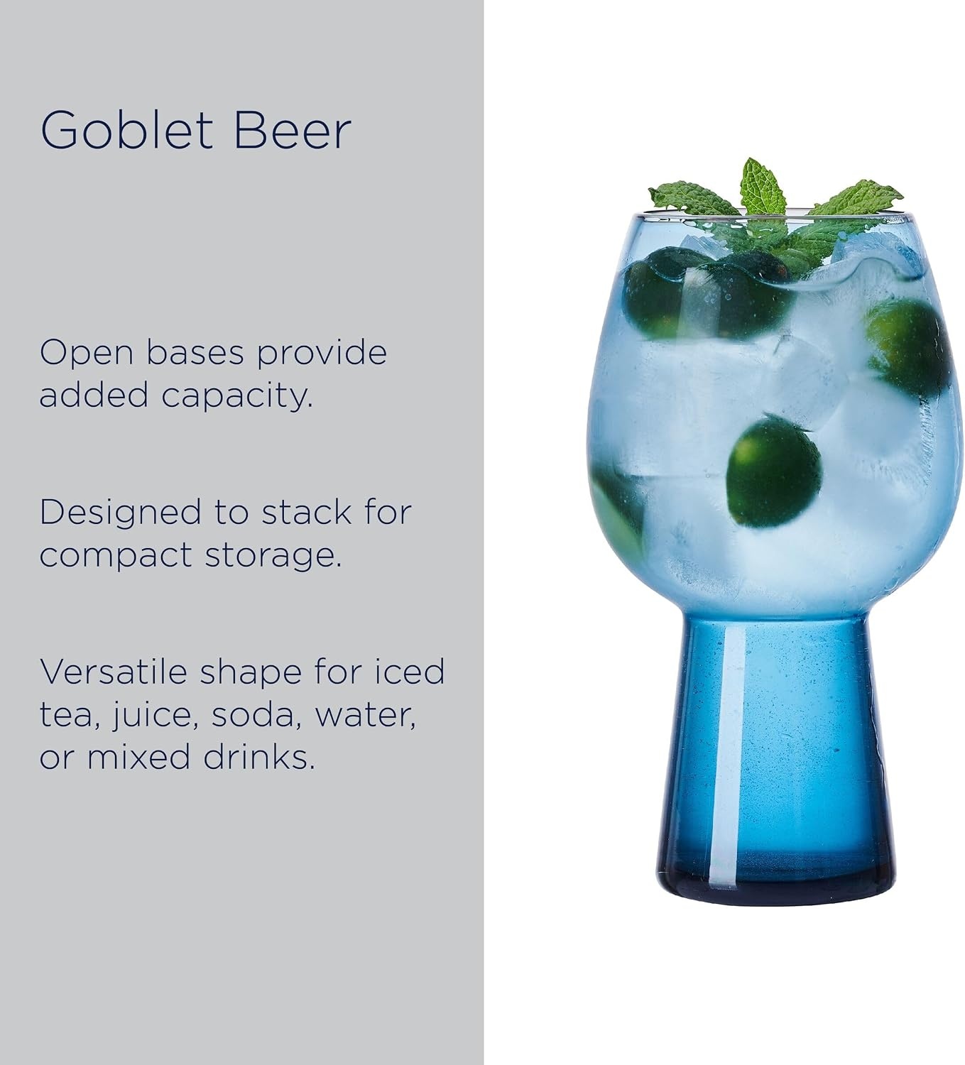 Mikasa Phoebe Goblet Beer Beverage Glass, Set of 4, Blue(Blue) - view 4