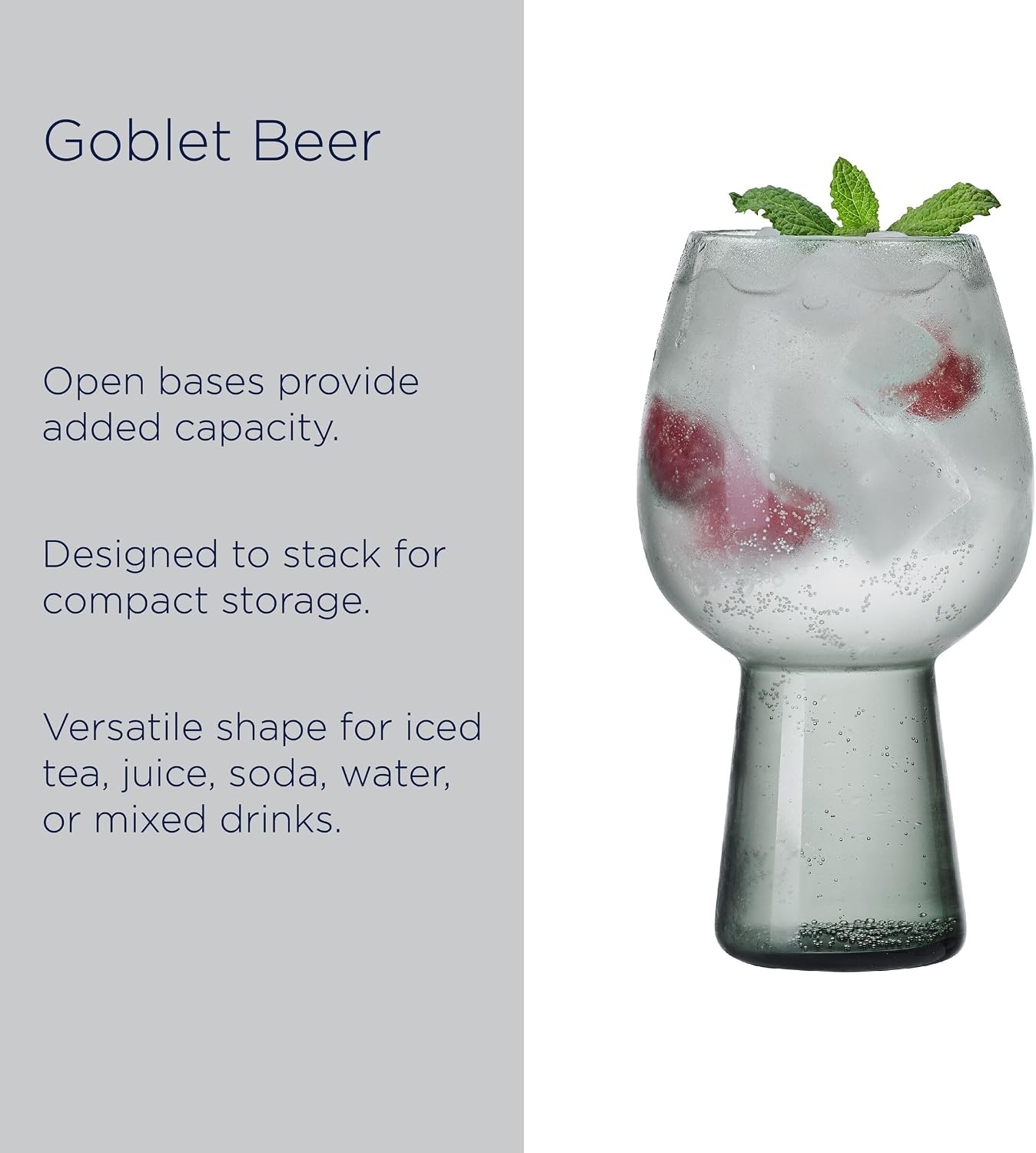 Mikasa Phoebe Goblet Beer Beverage Glass, Set of 4, Blue(Smoke) - view 4