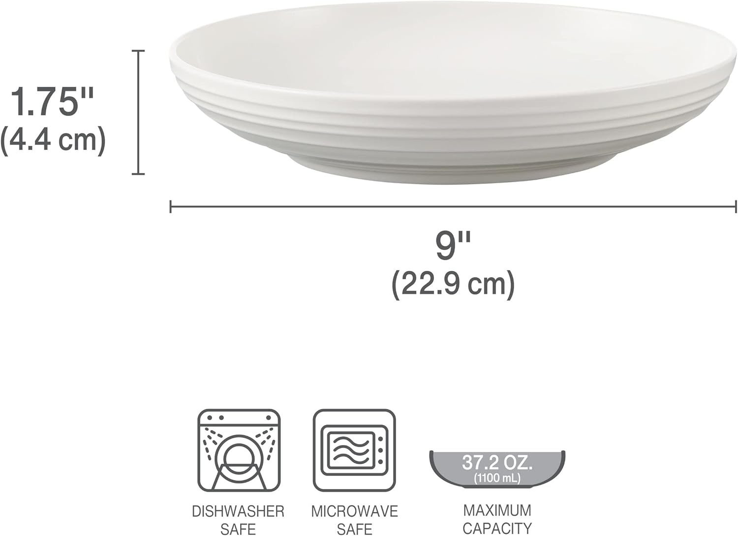 Mikasa Trellis Bone China 9-Inch Pasta Bowls Set of 4, Lightweight, Chip-Resistant White Porcelain, Dishwasher and Microwave Safe(8-inch (Pack of 4)) - view 2