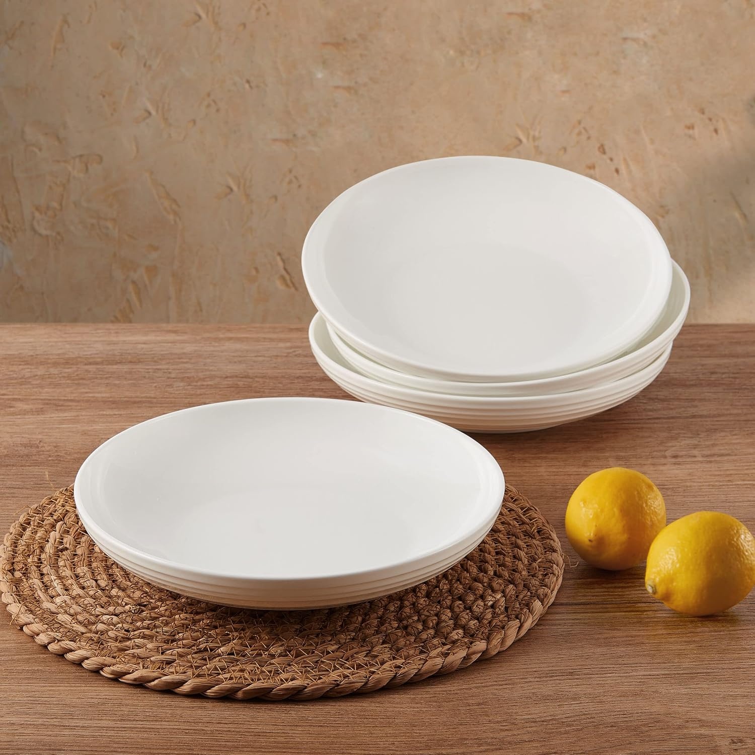 Mikasa Trellis Bone China 9-Inch Pasta Bowls Set of 4, Lightweight, Chip-Resistant White Porcelain, Dishwasher and Microwave Safe(8-inch (Pack of 4)) - view 3