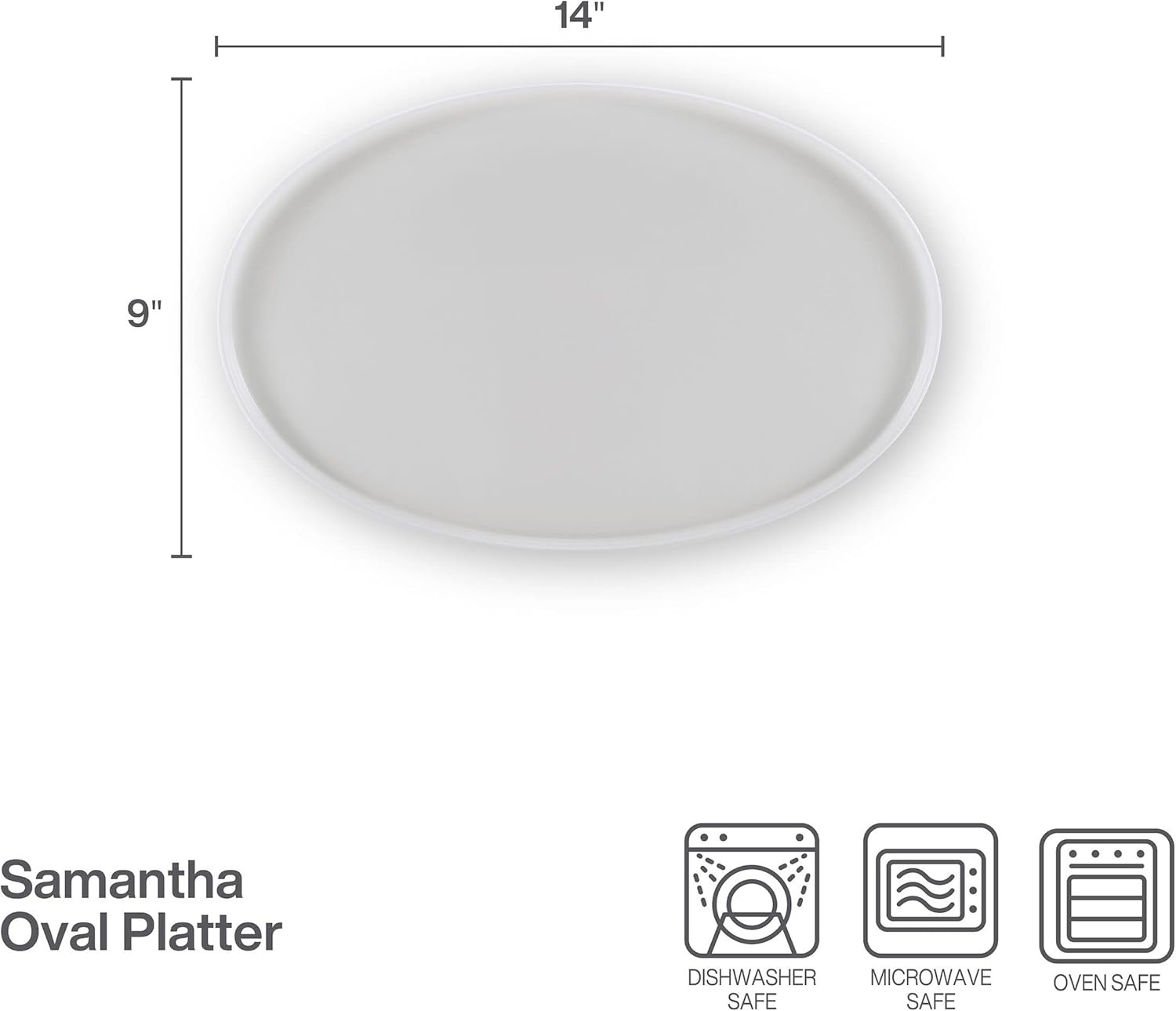 Mikasa Samantha Oval Bone China Lightweight Chip Resisant Serving Tray, 14 Inch, White(Casual) - view 2