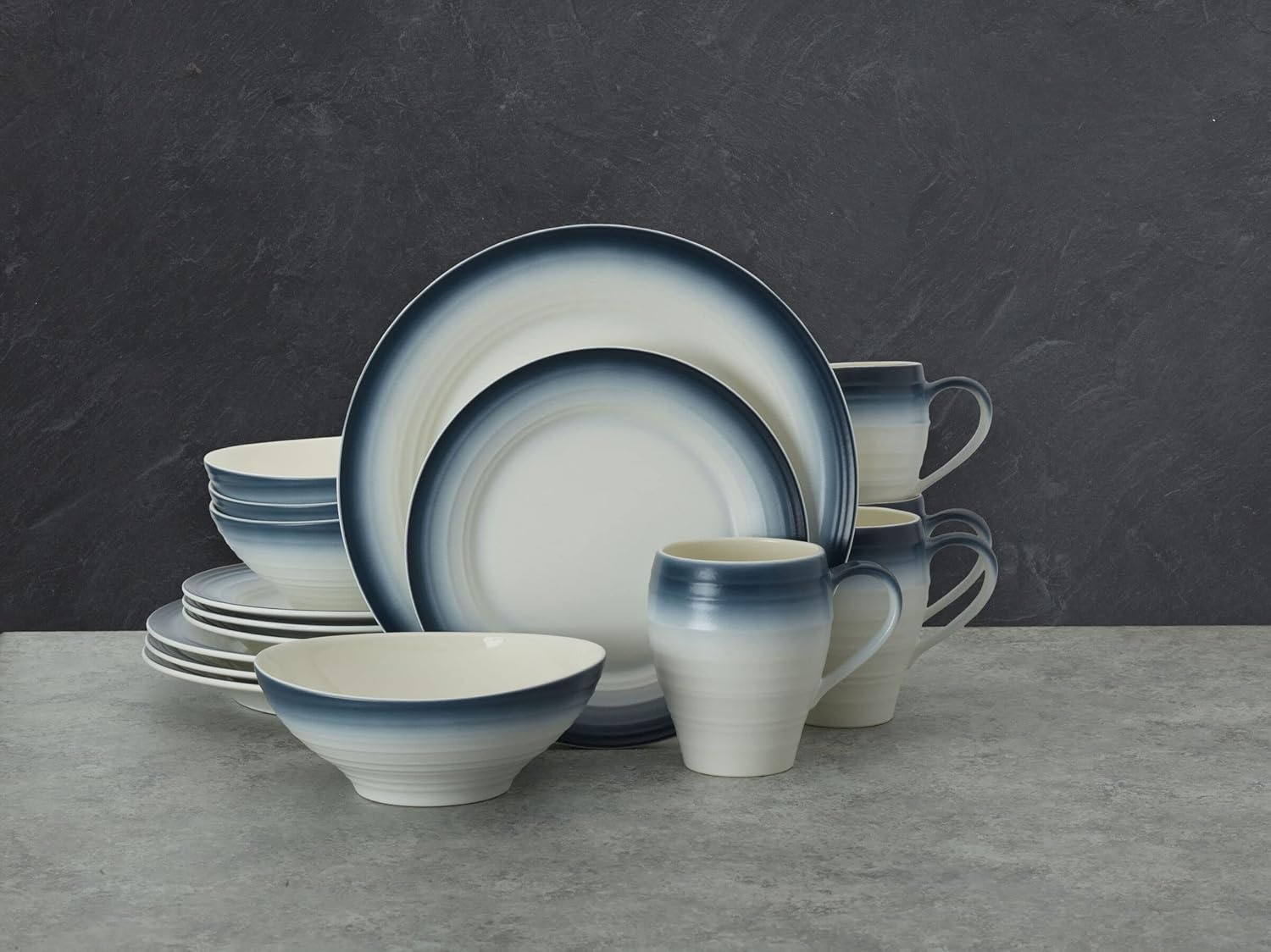 Mikasa Swirl Ombre Grey 16 Piece Dinnerware Set, Service for 4(Blue) - view 4