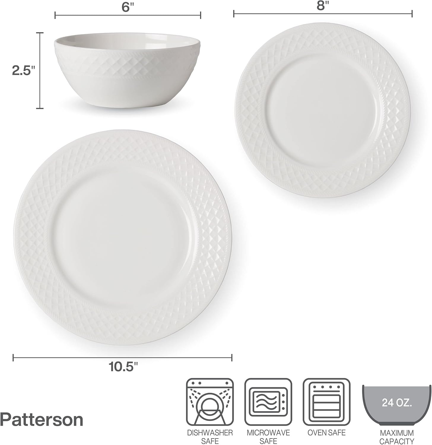 Mikasa Patterson Vegan Bone China Chip Resistant 12 Piece Dinnerware Set, Service for 4(Patterson) - view 2