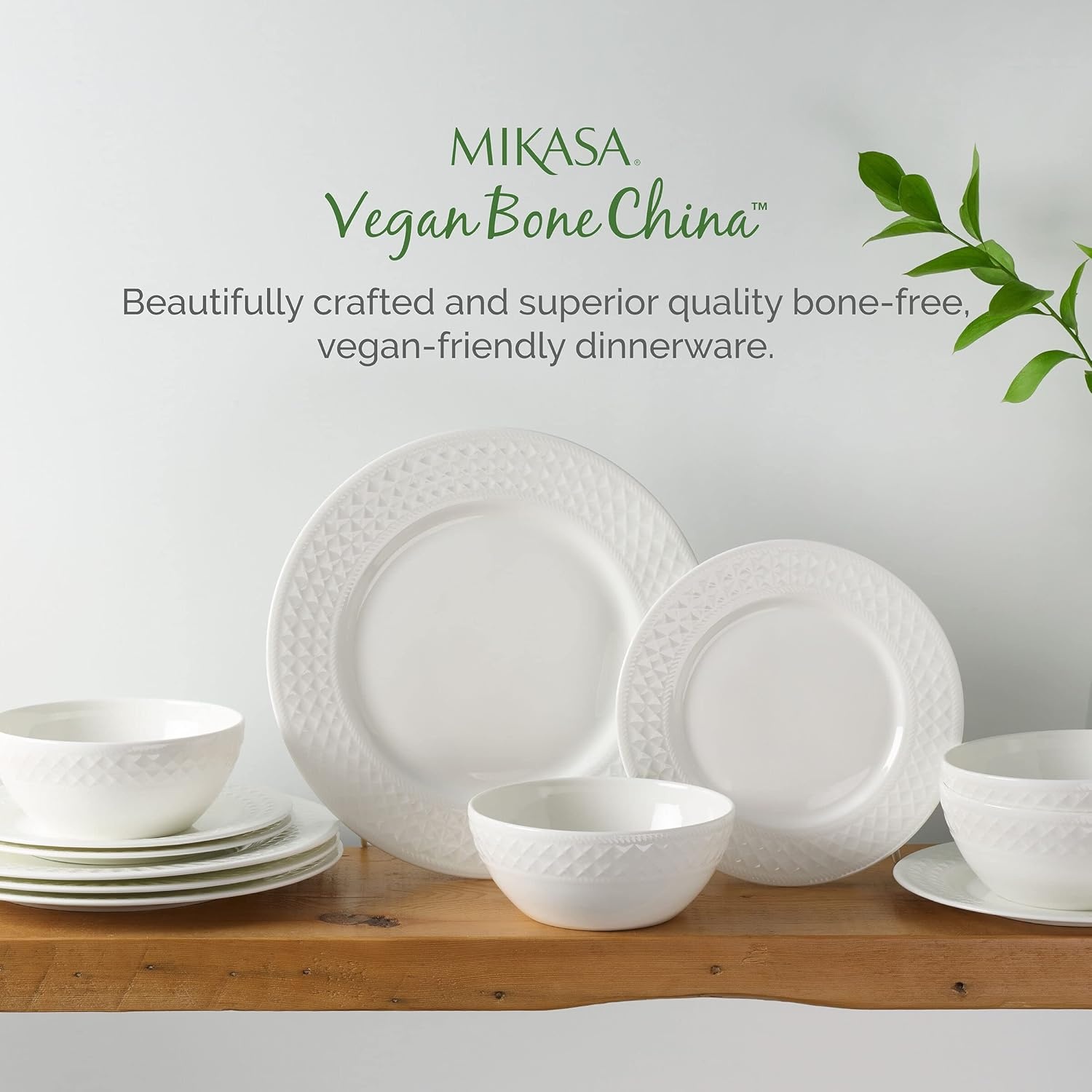Mikasa Patterson Vegan Bone China Chip Resistant 12 Piece Dinnerware Set, Service for 4(Patterson) - view 3