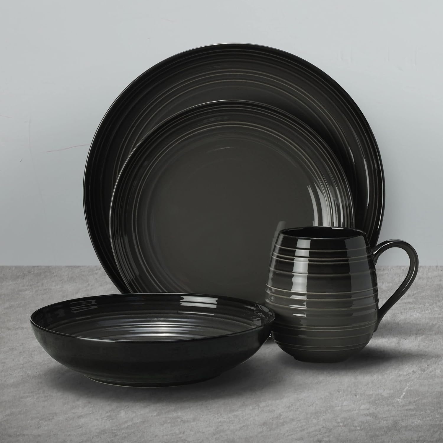 Mikasa Swirl Coupe Black 4 Piece Place Setting, Service For 1, Graphite Ombre - view 2